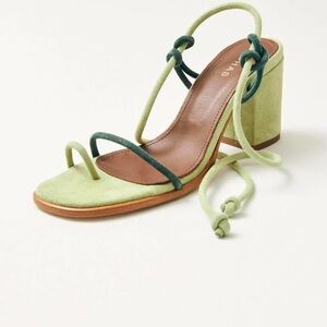 Green Heels with Chunky Block Heel and Multiple Straps
